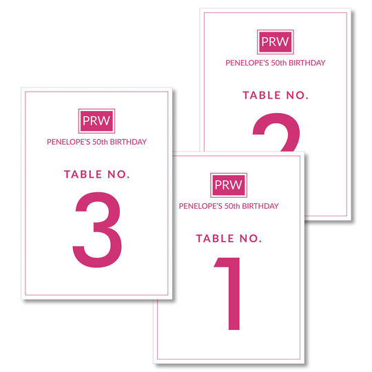 Pink Square Initials Table Number Cards